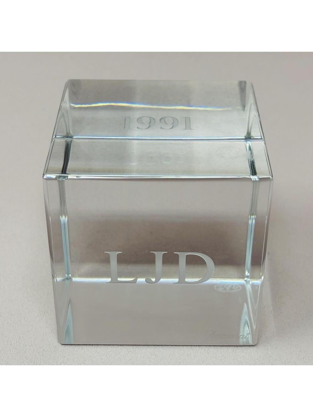 Baccarat Crystal Paperweight Cube Signed Clear 2.75" France Engraved 1991 & LJD